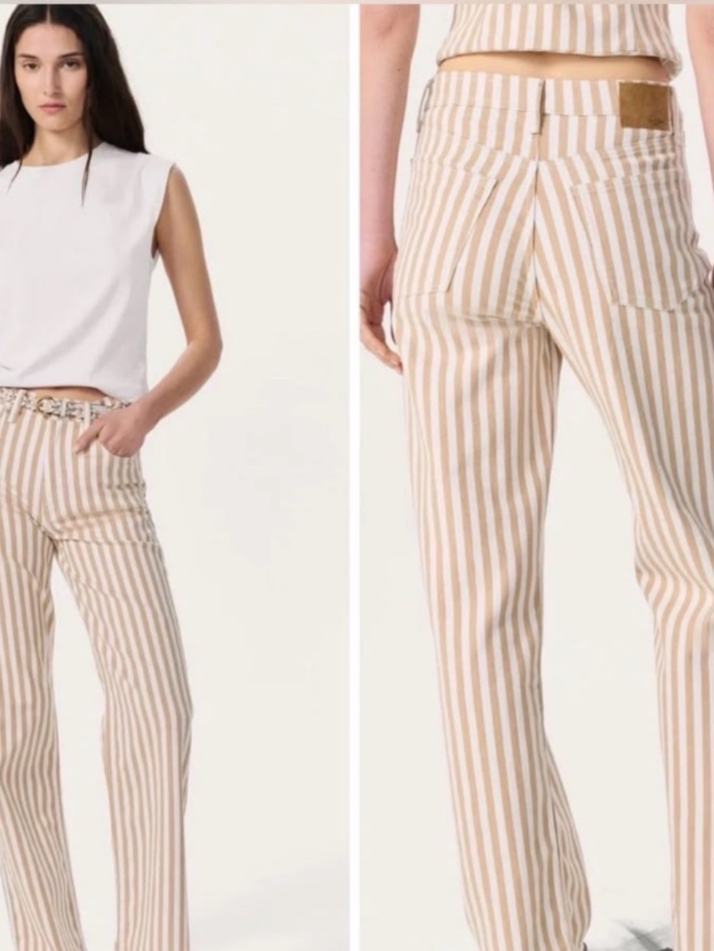 NWT Rag & Bone Shea High Rise Relaxed Straight Jeans Tan Stripes 26